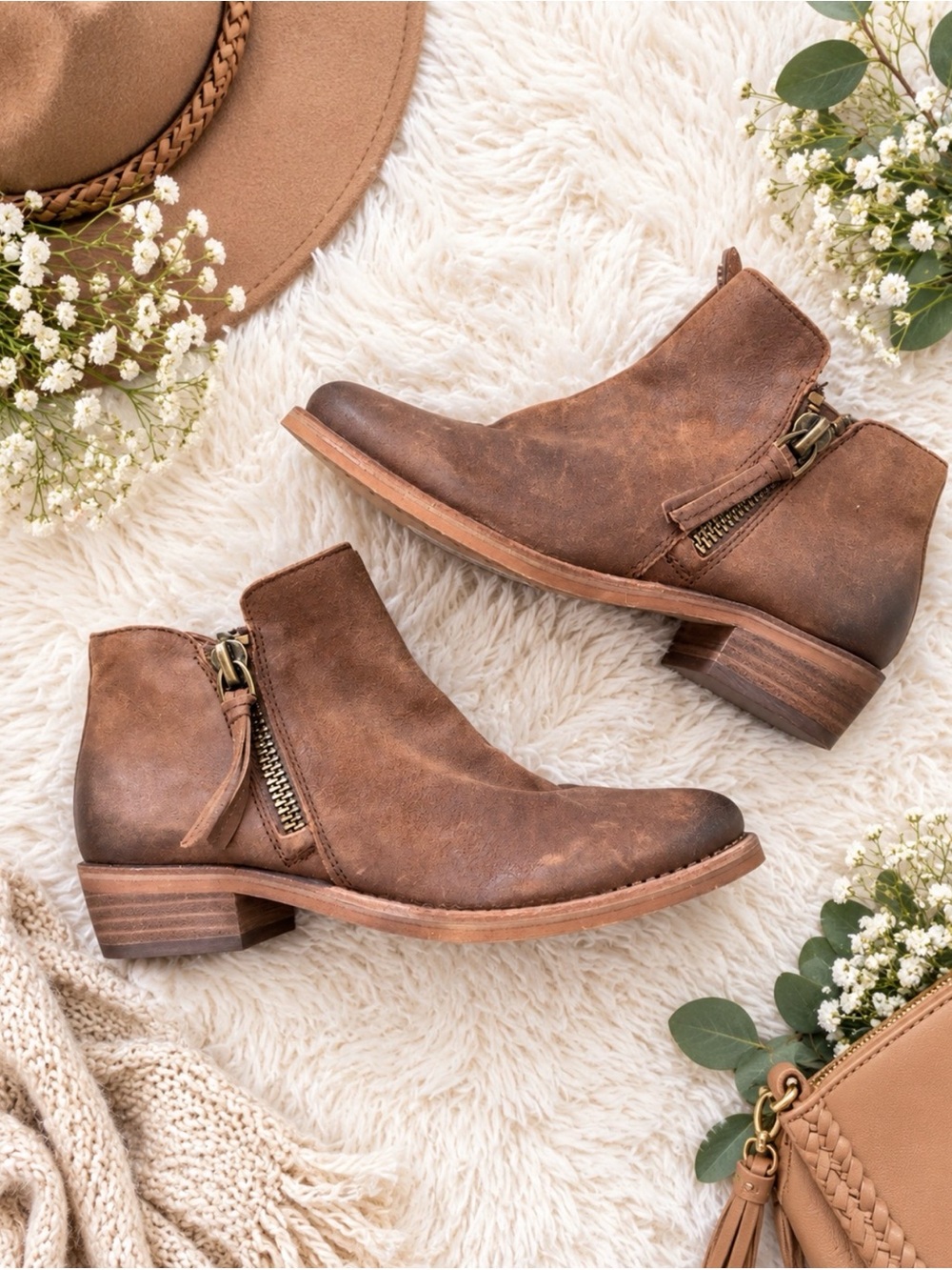 Gianni Bini Brown Leather-Look Ankle Booties with Side Zip